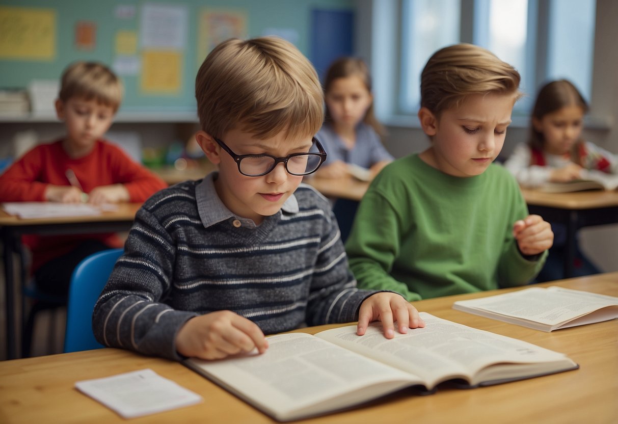 Dyslexic kids engage in reading activities using visual aids and multisensory techniques to develop their skills