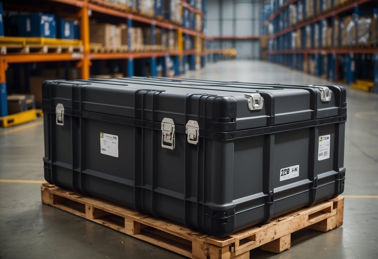 A sturdy, heavy-duty 278 Expo II shipping case sits open on a warehouse floor, ready to be filled with equipment and materials for transport