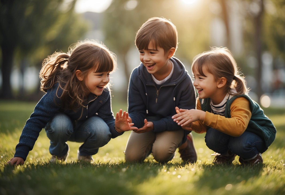 Children playing together, smiling and encouraging each other during a group activity