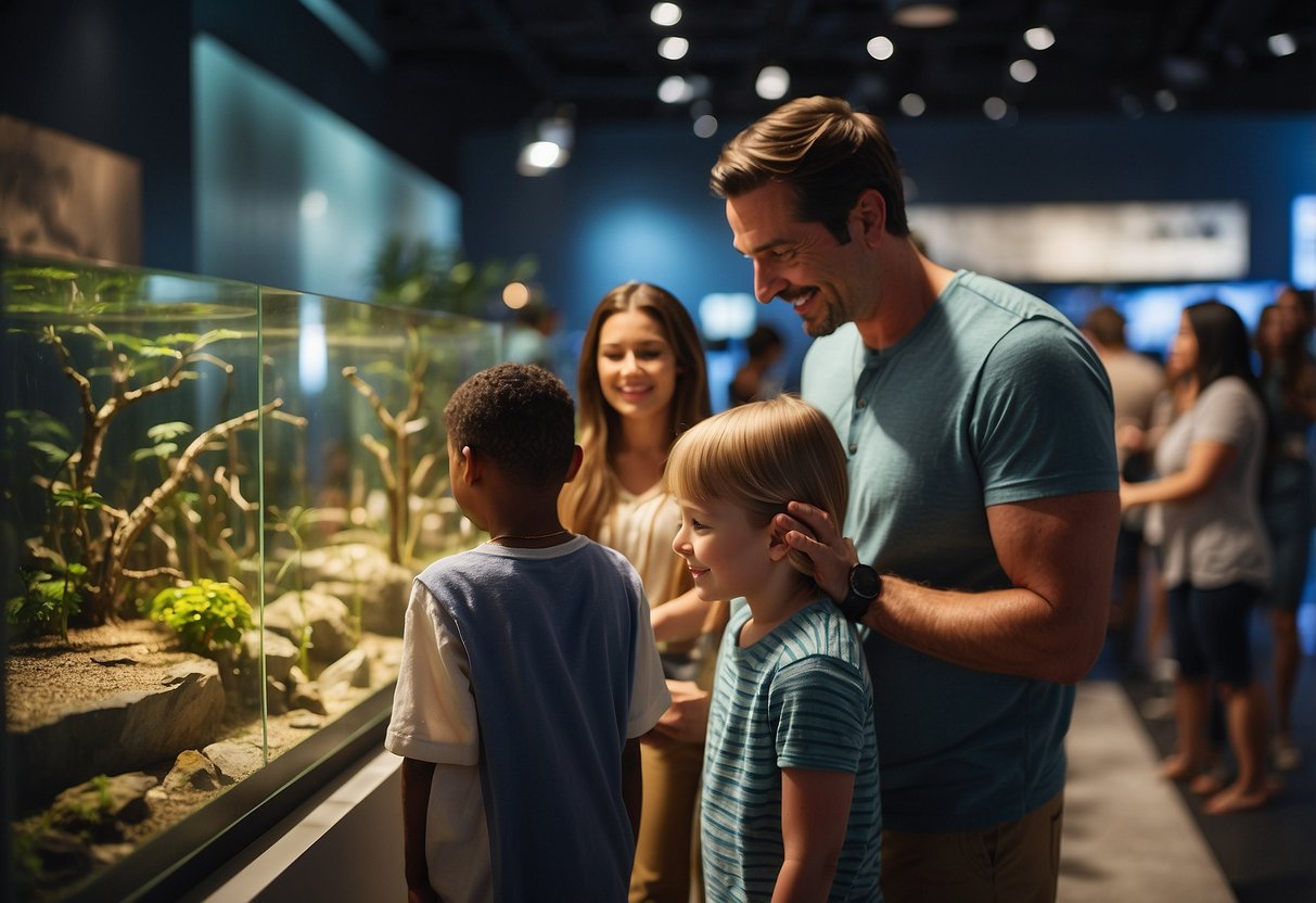 Families explore interactive exhibits at Atlanta museums, kids engage in cultural activities, and parents guide their children through immersive learning experiences