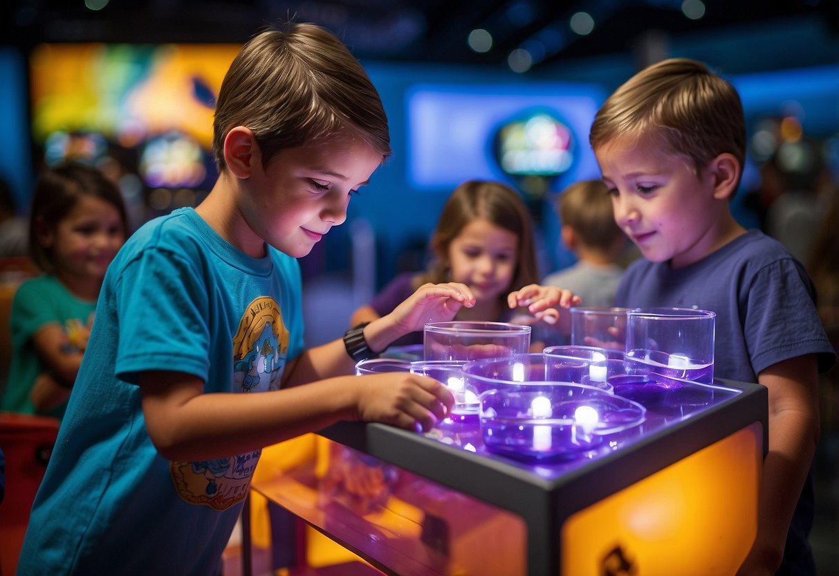 Children engage in hands-on activities, learning through play at interactive attractions in Orlando. Educational fun includes science experiments, art projects, and interactive exhibits