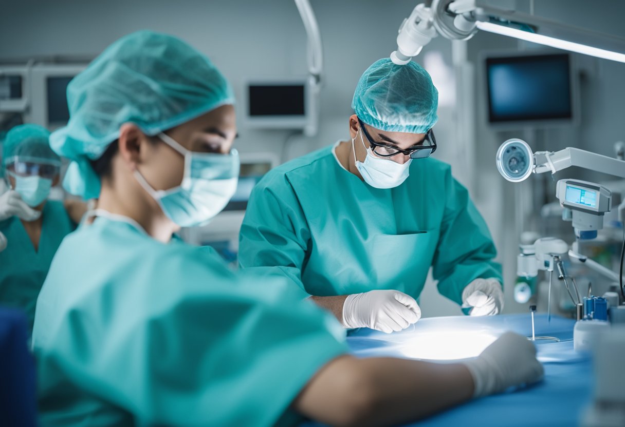 A doctor performing sleeve gastrectomy or gastric balloon procedure in a Tunisian hospital operating room