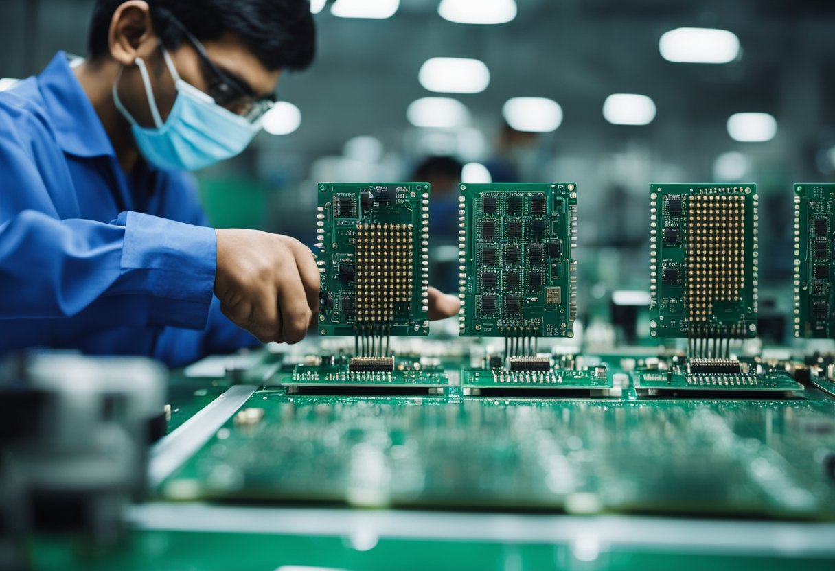 A group of PCB assembly companies in Gujarat, India, are busy with the manufacturing process, with workers and machines assembling electronic components onto printed circuit boards