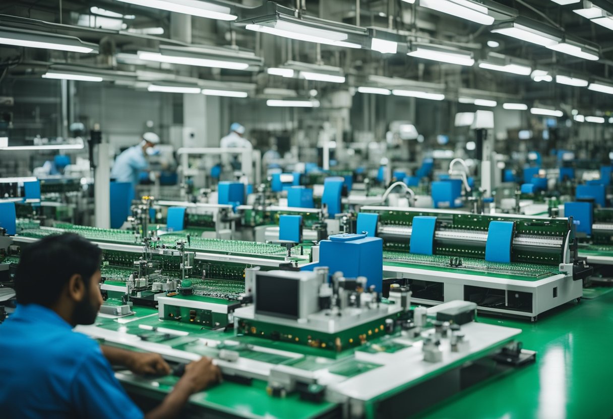 Several PCB assembly machines in a factory setting in India