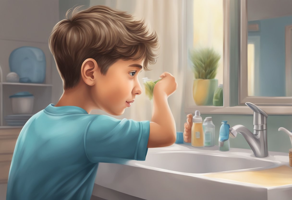 A boy going through puberty, showing signs of physical changes and practicing good hygiene