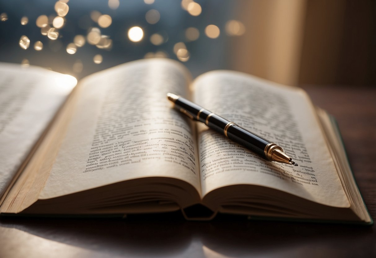 A Book Lying Open On A Table, Surrounded By Scattered Papers And A Pen, With A Window In The Background Casting Soft Light