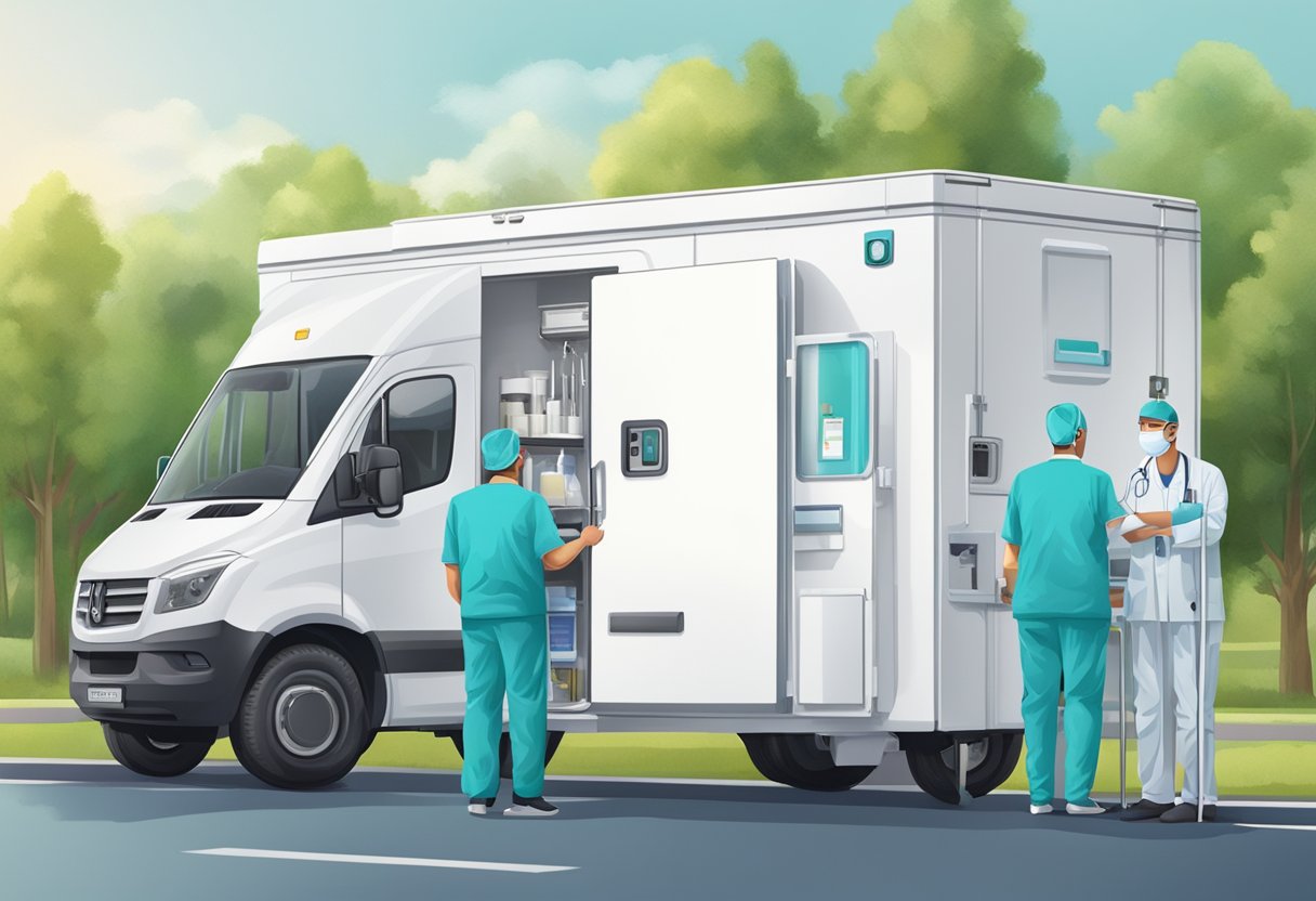 A mobile unit equipped to prevent UTIs, with medical equipment and a team of professionals ready to provide care