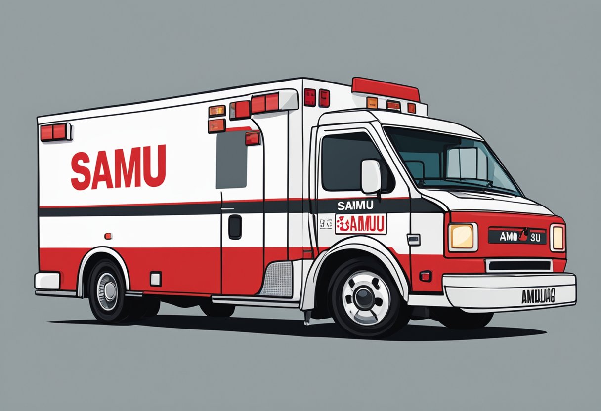 A red and white ambulance with "SAMU" emblazoned on the side, displaying the emergency number "192" in bold letters