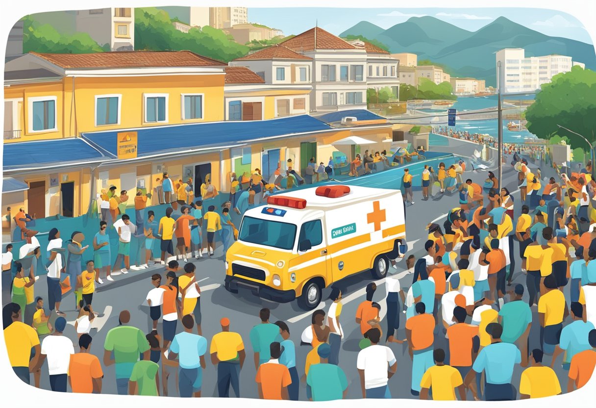A sports and social event in Rio de Janeiro with an ambulance parked nearby