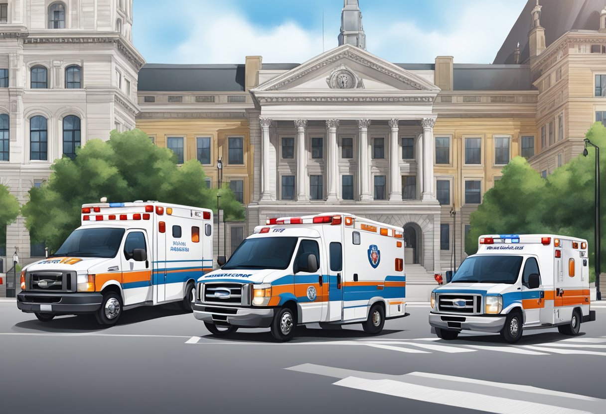 Ambulances and public health services in front of city hall