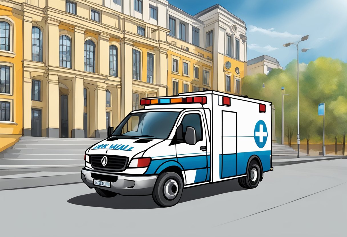 An ambulance with the logo of the city hall, representing institutional identity and communication