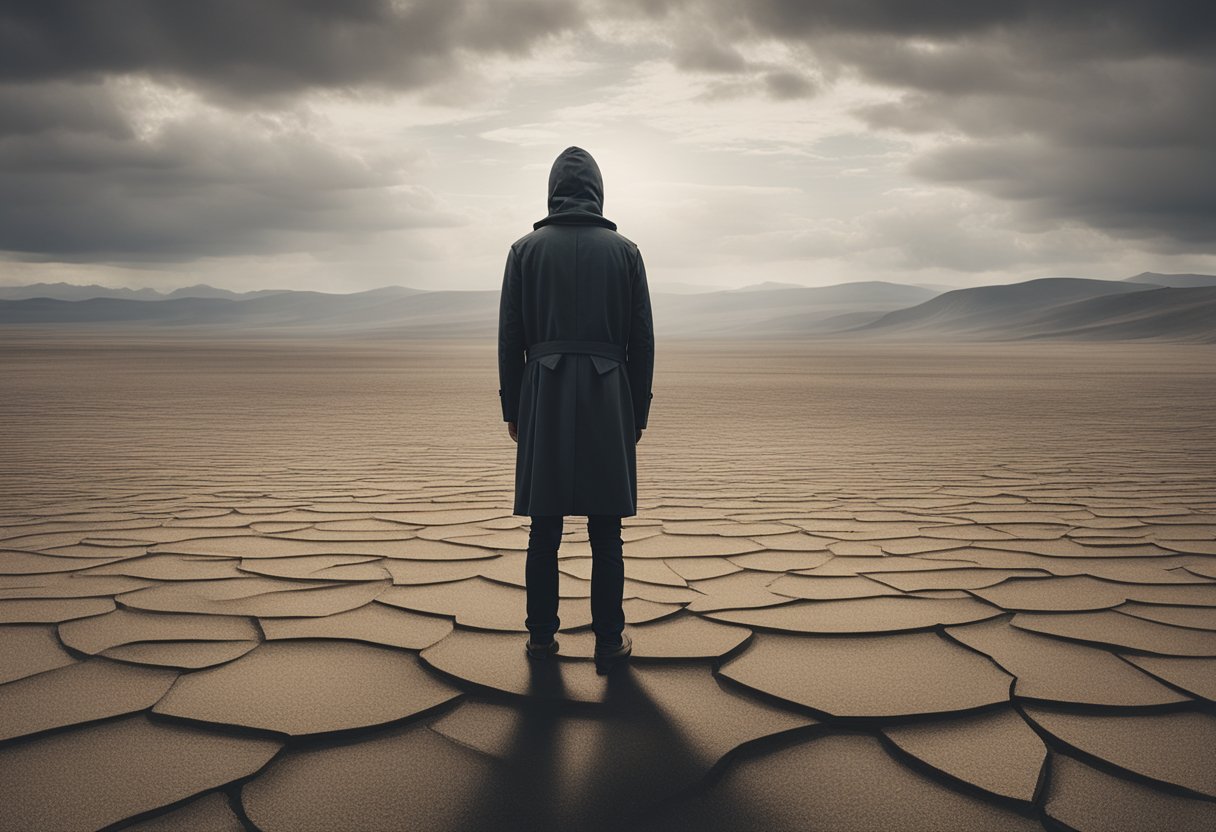 A lone figure stands amidst a barren landscape, symbolizing isolation and survivorship beyond the statistics