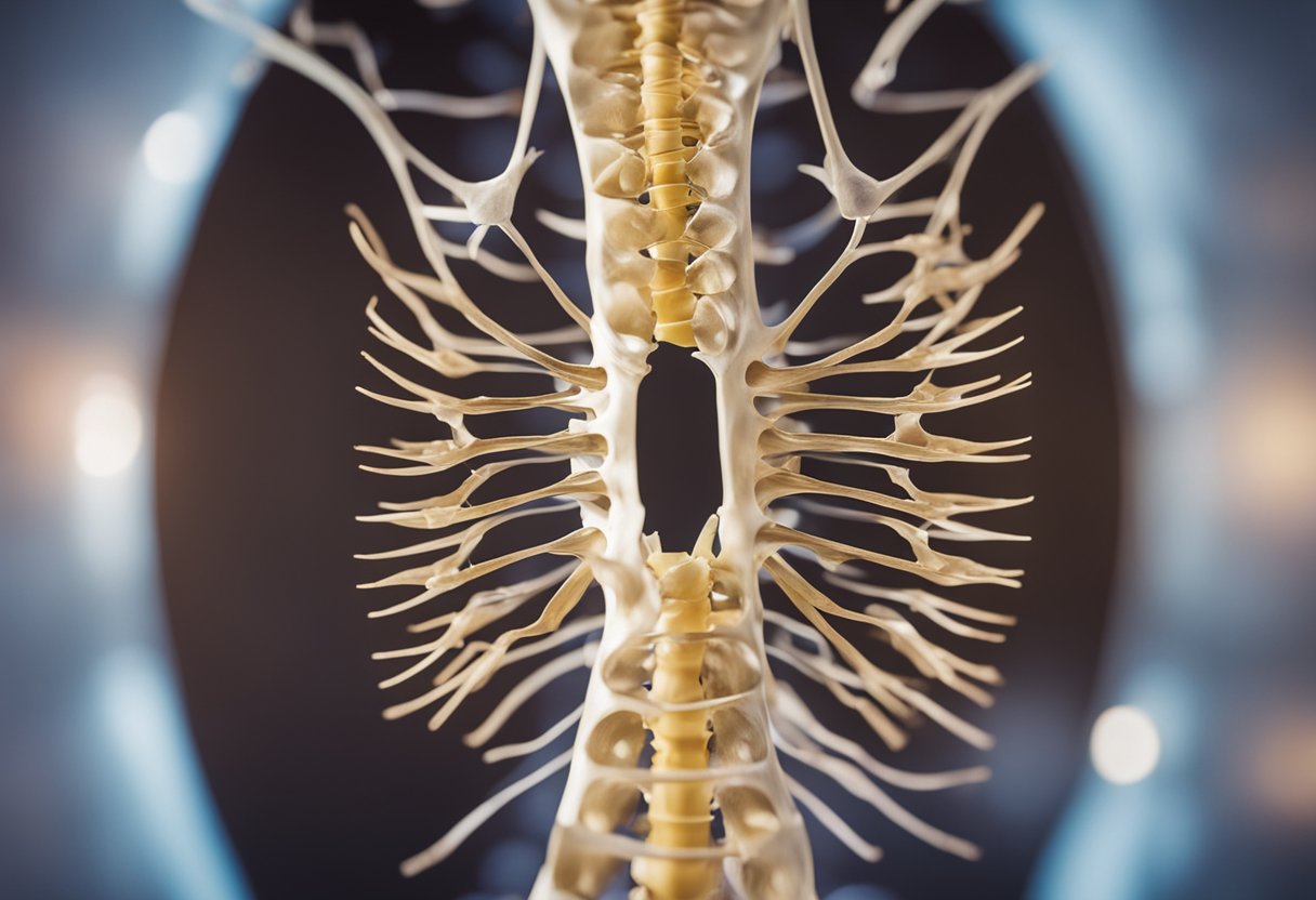 A spinal disc bulging out, pressing on nerves