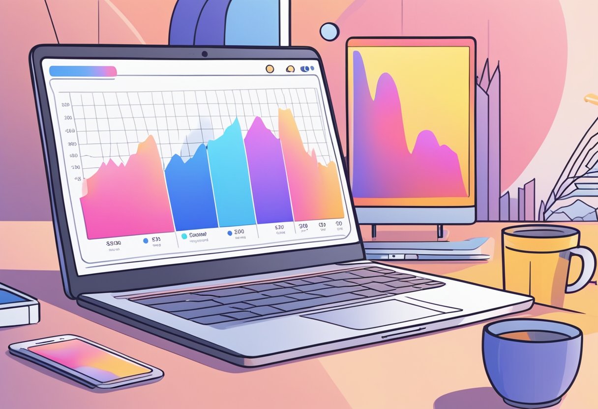 A laptop displaying OnlyFans earnings on a social media platform. Graphs and charts show fluctuating income