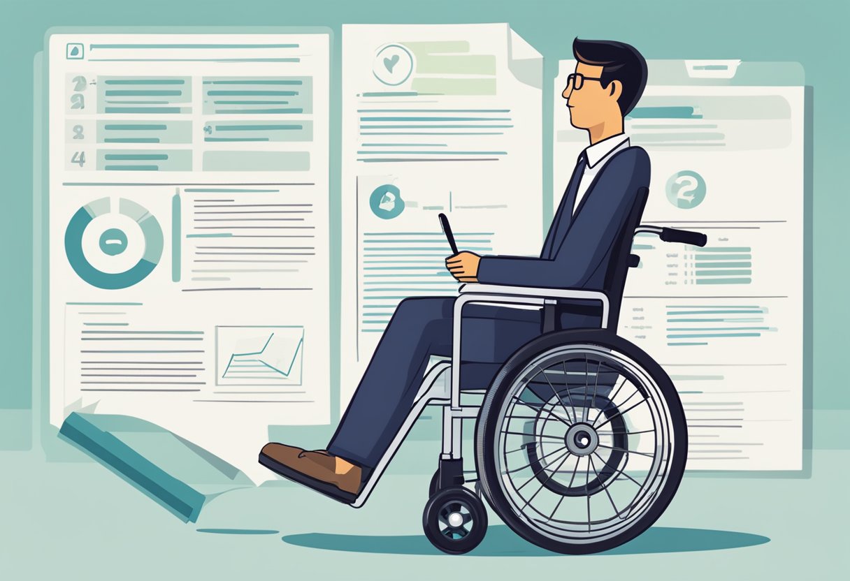 A person using a manual wheelchair while looking at a list of frequently asked questions about financial aspects related to manual wheelchairs