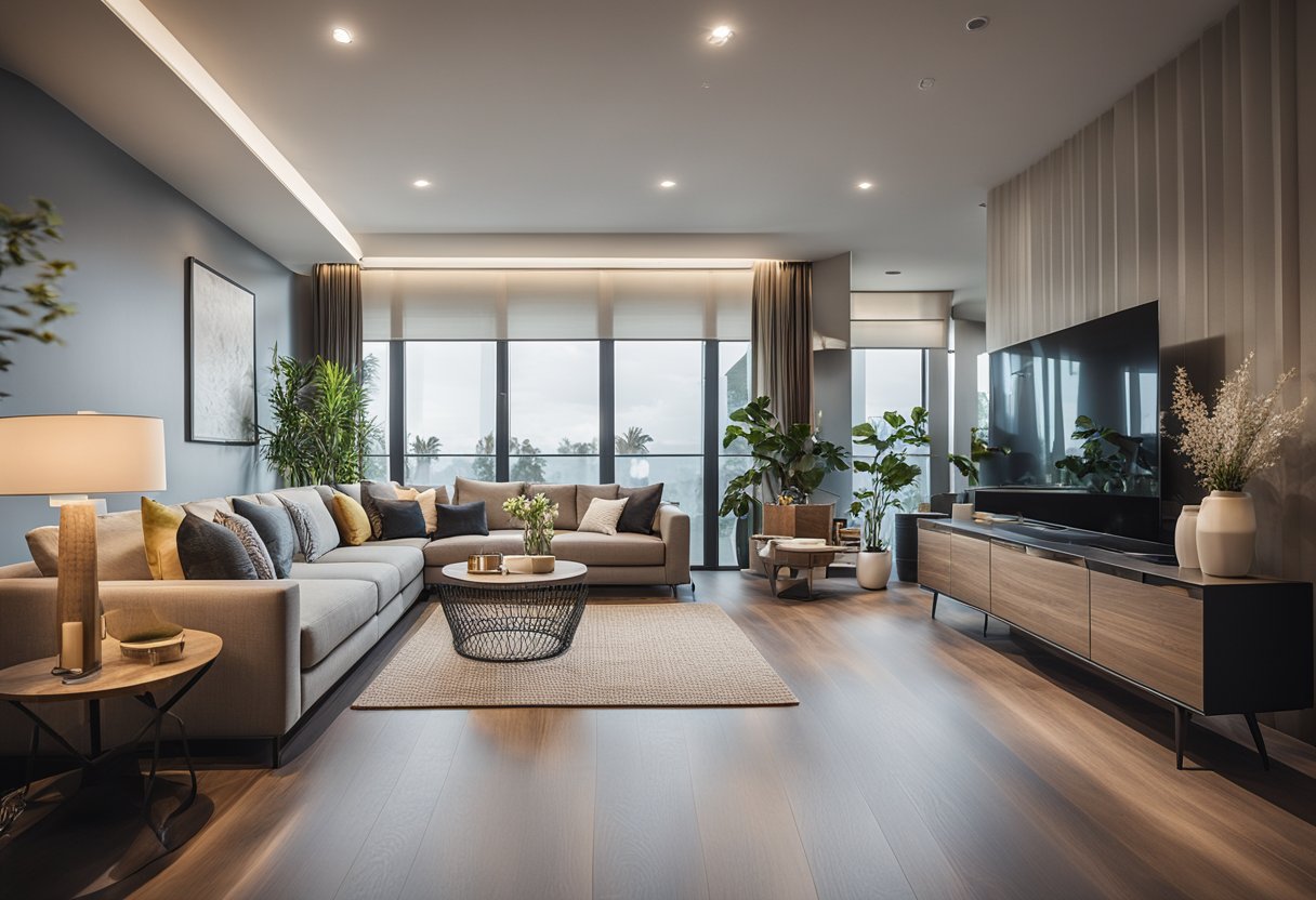 The open-concept living room features consistent flooring and wall treatments, creating a cohesive and unified space