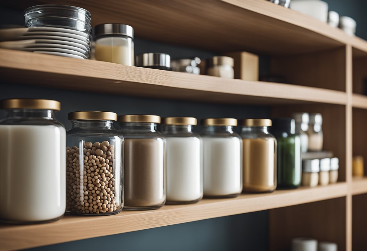 Small items neatly arranged in bathroom cabinets, utilizing clever organizational solutions. Labels and containers help maximize space and keep items easily accessible