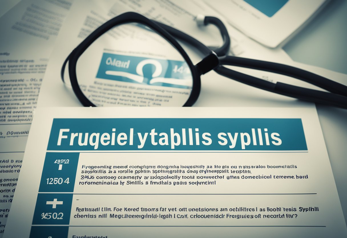 A sign with bold, clear text reading "Frequently Asked Questions about Congenital Syphilis" displayed prominently in a medical setting