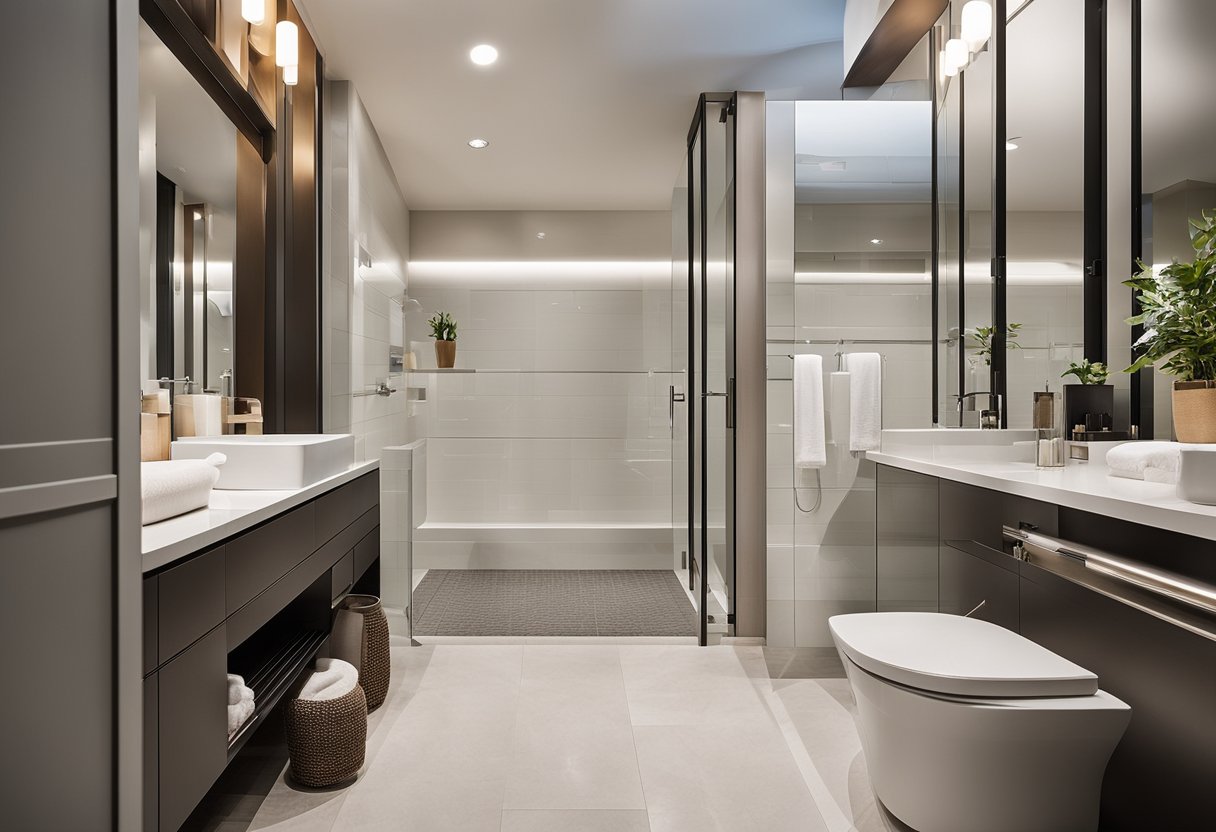 A small bathroom with updated fixtures and modern design. A professional team works efficiently within a budget, creating a fresh and functional space