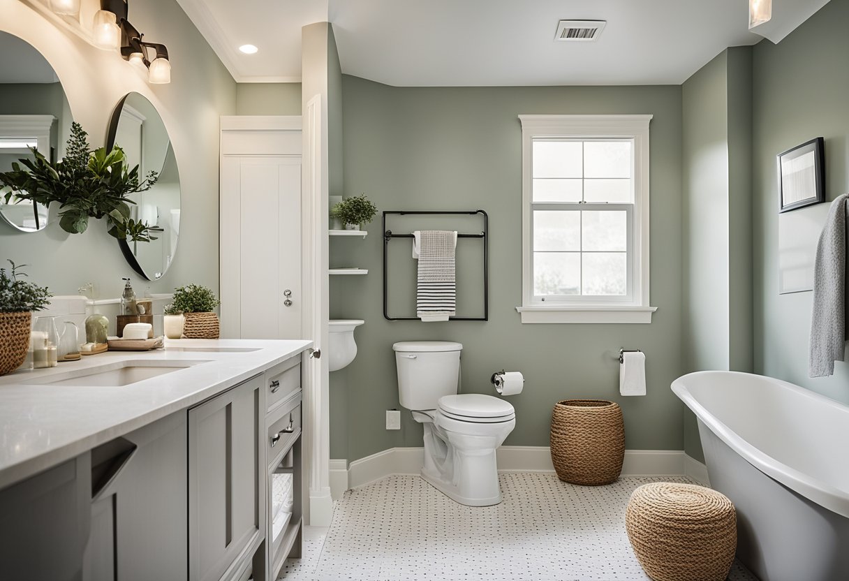 A small bathroom with fresh paint, new fixtures, and budget-friendly decor. Light colors and clever storage solutions create a modern, inviting space