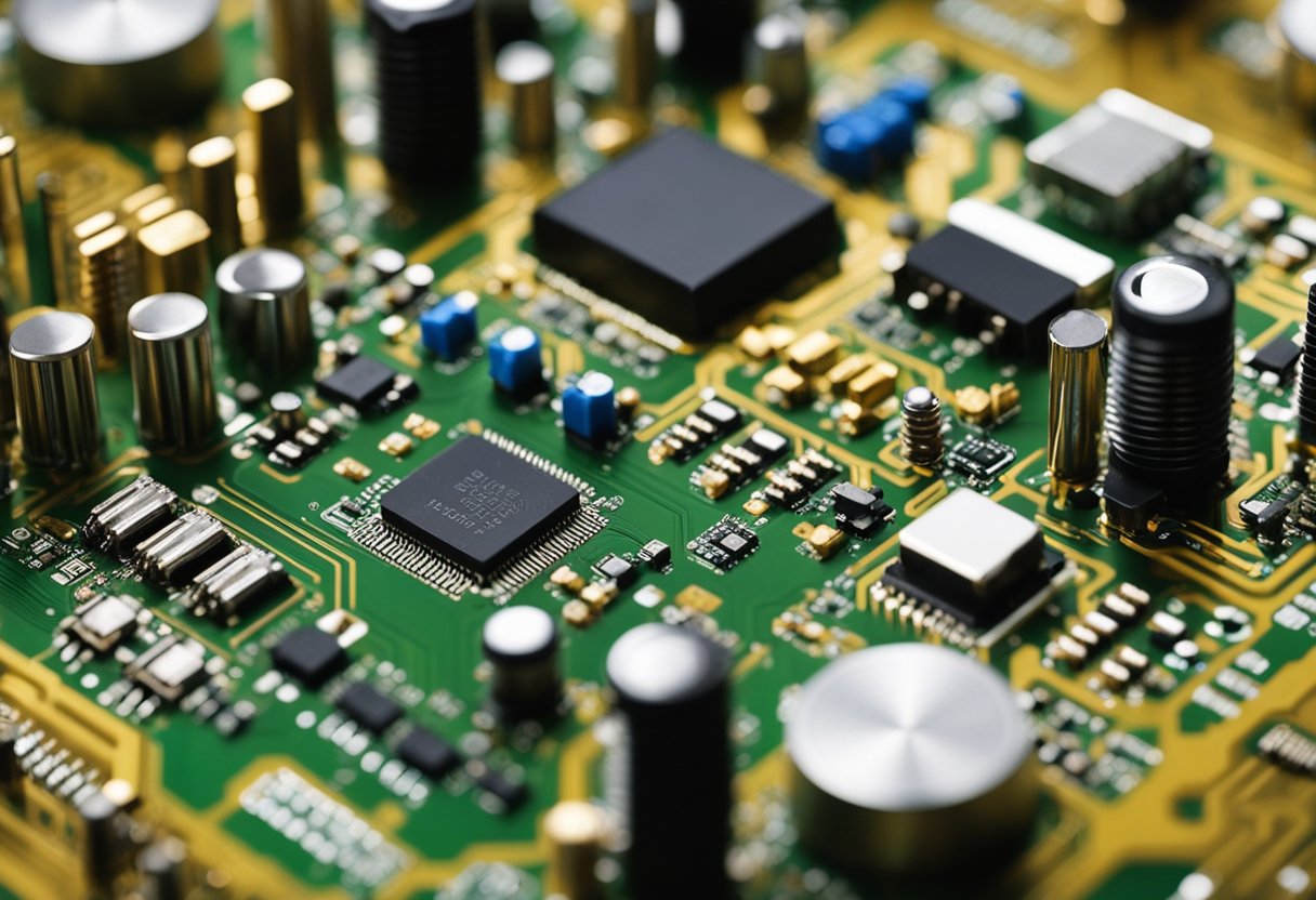Various electronic components arranged on a printed circuit board according to industry assembly standards
