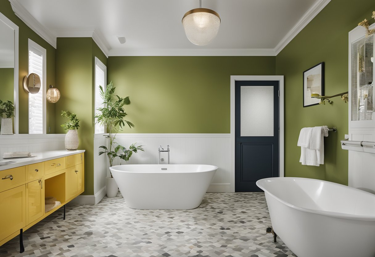 A bathroom with walls painted in popular trending colors