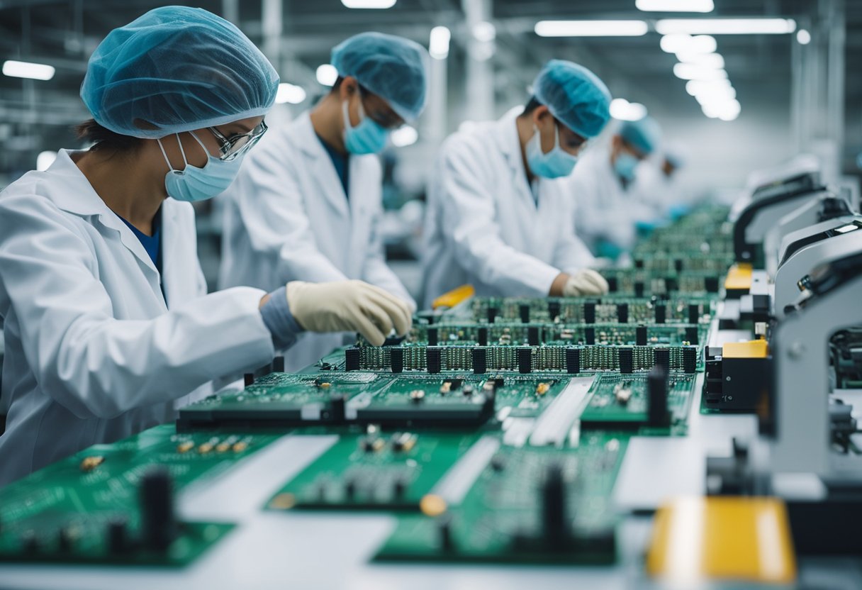 Circuit boards being assembled by workers in a UK factory