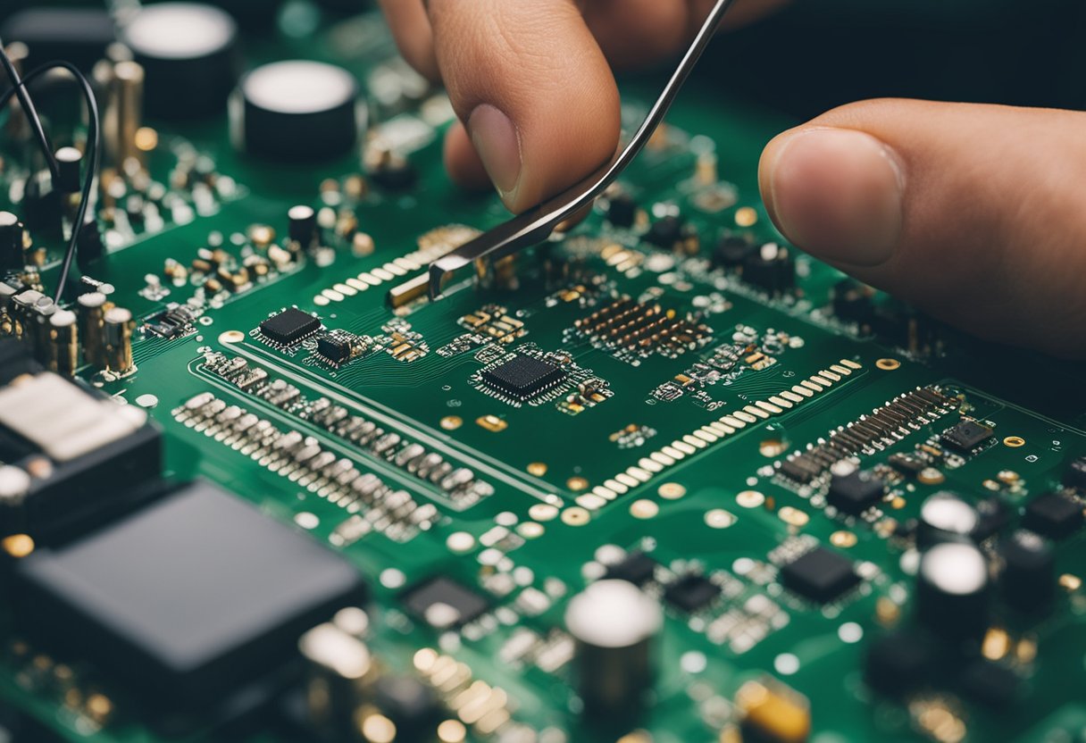 Electronic components being soldered onto a printed circuit board in a Canadian manufacturing facility