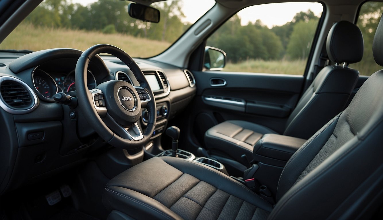 cluttered and outdated interior of a Jeep Compass/Patriot