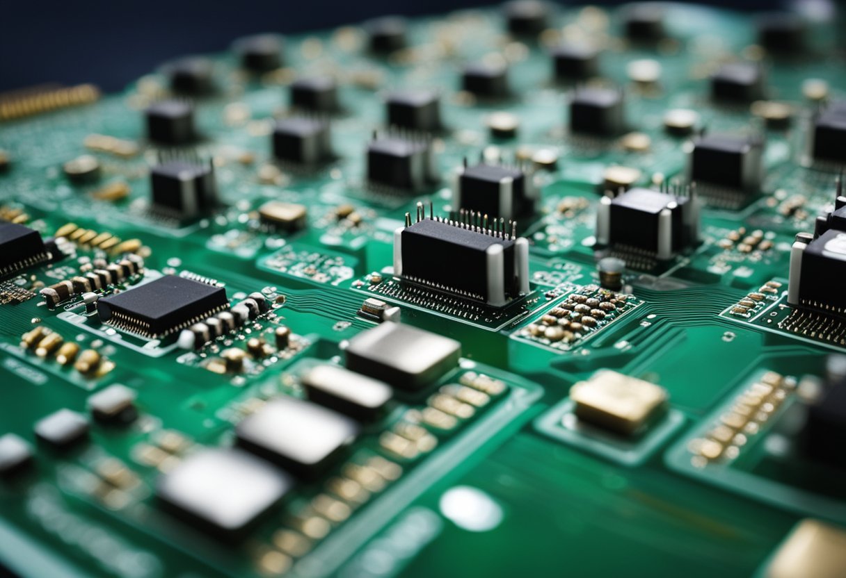 Electronic components arranged on a PCB in a Mumbai assembly plant