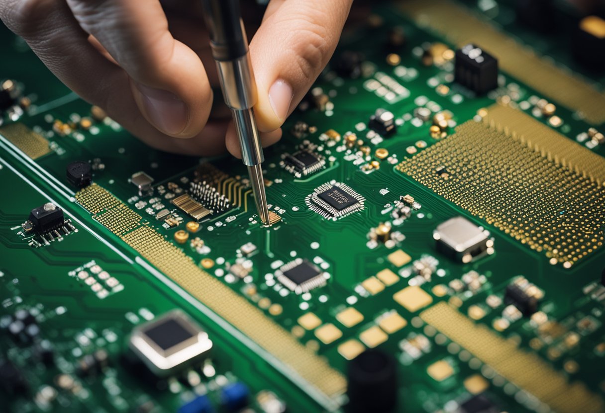 PCB components being tested and assembled for electronics QA
