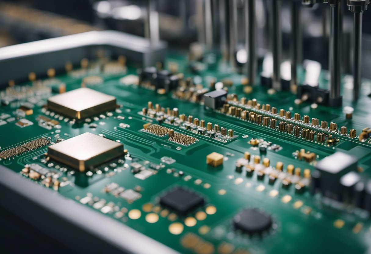 PCB components swiftly align and solder on a conveyor belt, while machines efficiently inspect and test the assembled circuit boards