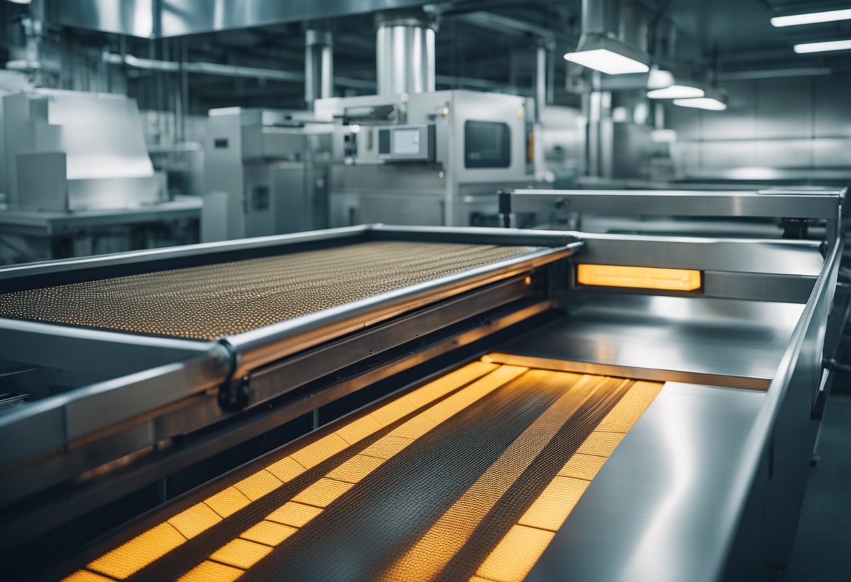 PCB on conveyor belt enters industrial oven for baking process