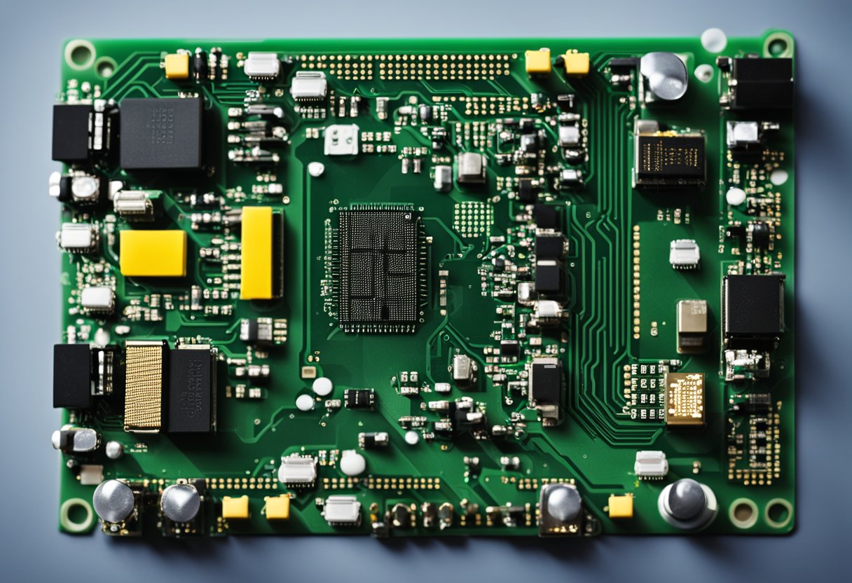 A circuit board with components arranged for assembly