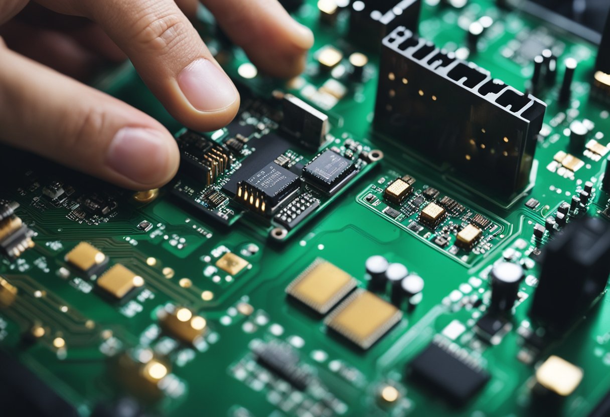 Components being placed onto a printed circuit board, followed by soldering and quality inspection
