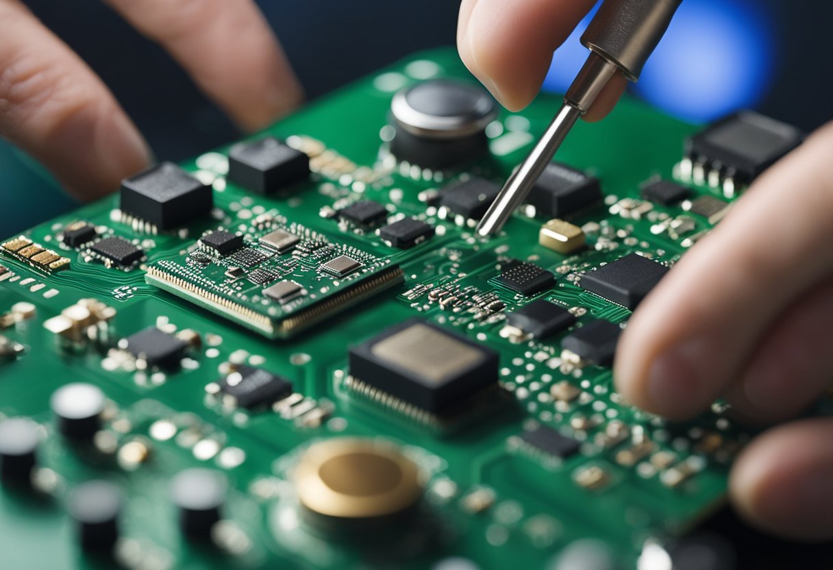 An array of BGA components being soldered onto a printed circuit board using surface mount technology