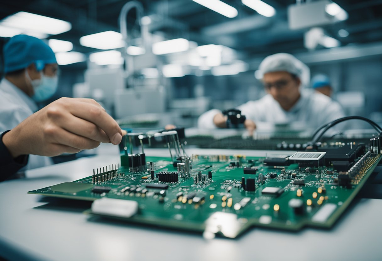 Electronic components being assembled onto a printed circuit board in a USA facility