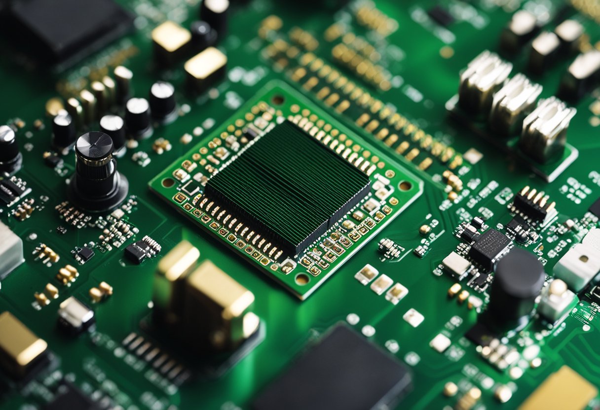Components are placed onto a printed circuit board. The board is then tested for functionality and quality control