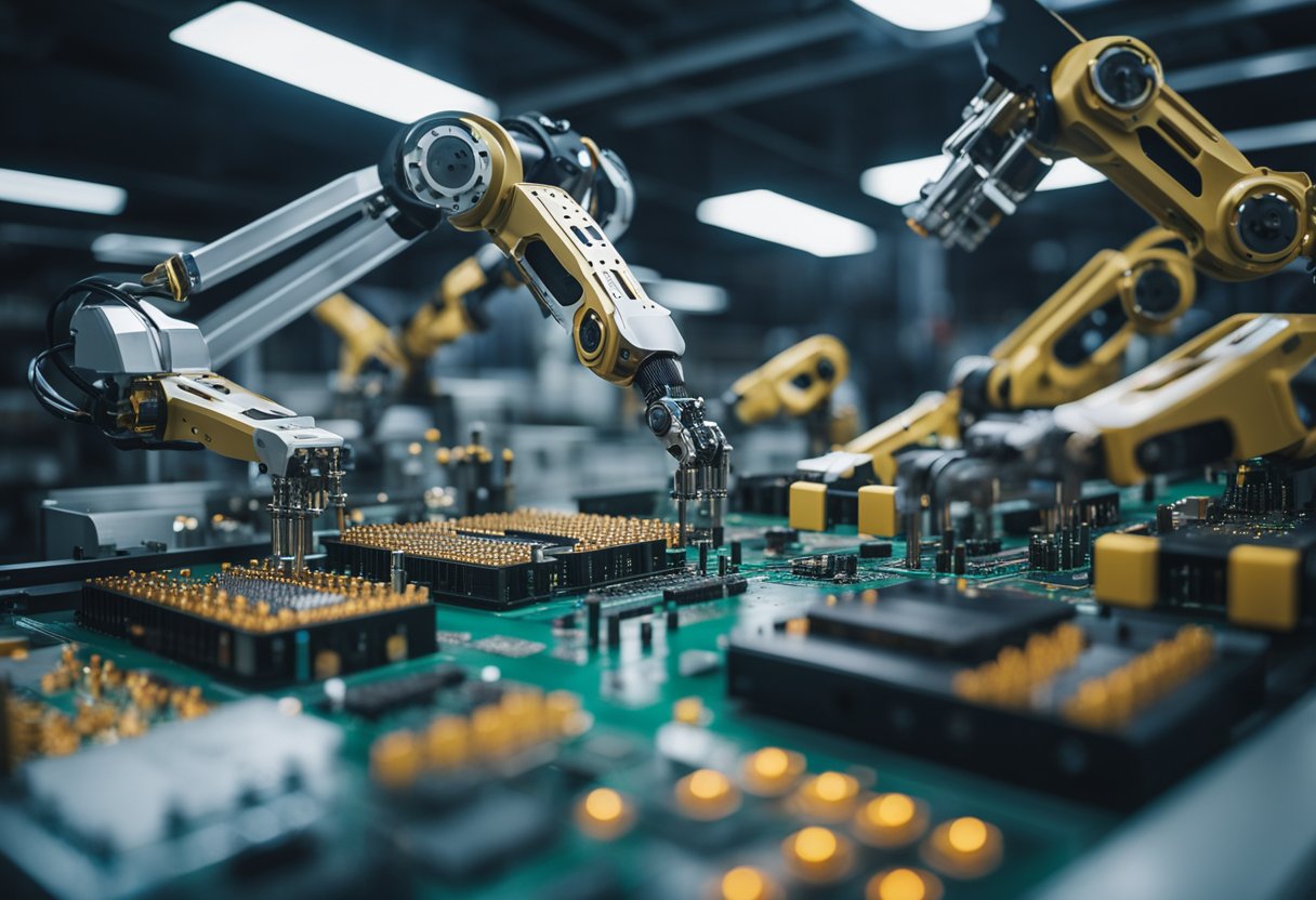 A robotic arm meticulously assembles circuit boards in a state-of-the-art facility in China
