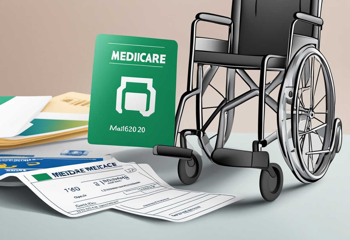 A wheelchair next to a Medicare card on a table