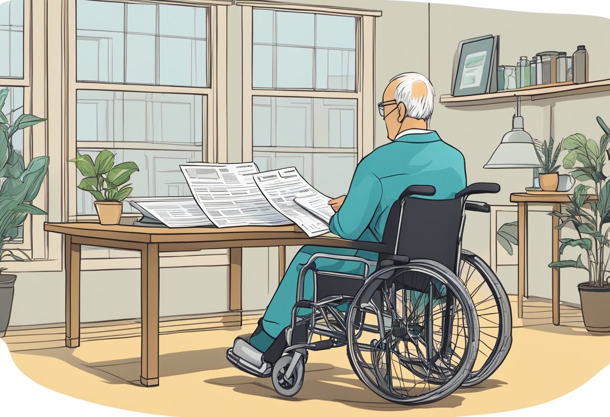 A person in a wheelchair fills out Medicare paperwork while considering financial options