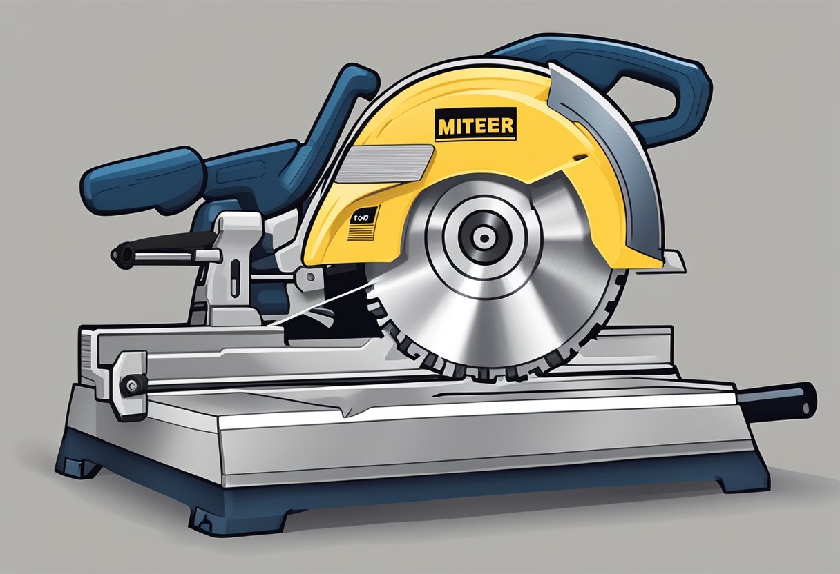 The miter saw blade is misaligned, causing it to veer off course when cutting. The blade may be dull or the material being cut could be slipping