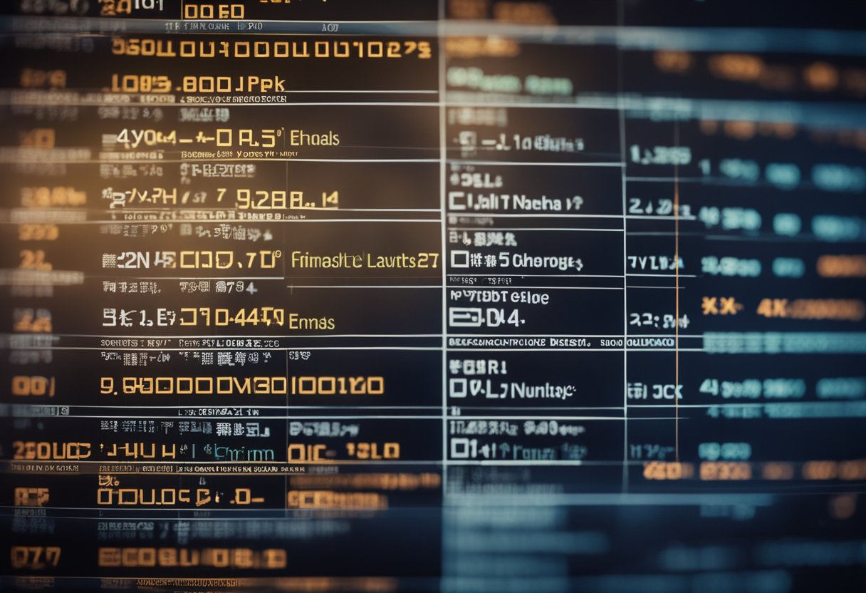 A historical analysis of elections impacting the financial market, with political symbols and stock charts merging in a dynamic and interconnected composition