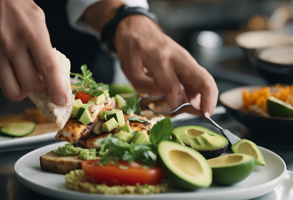 A chef grills fresh fish, slices ripe avocado, and prepares vibrant salsa for the perfect fish taco