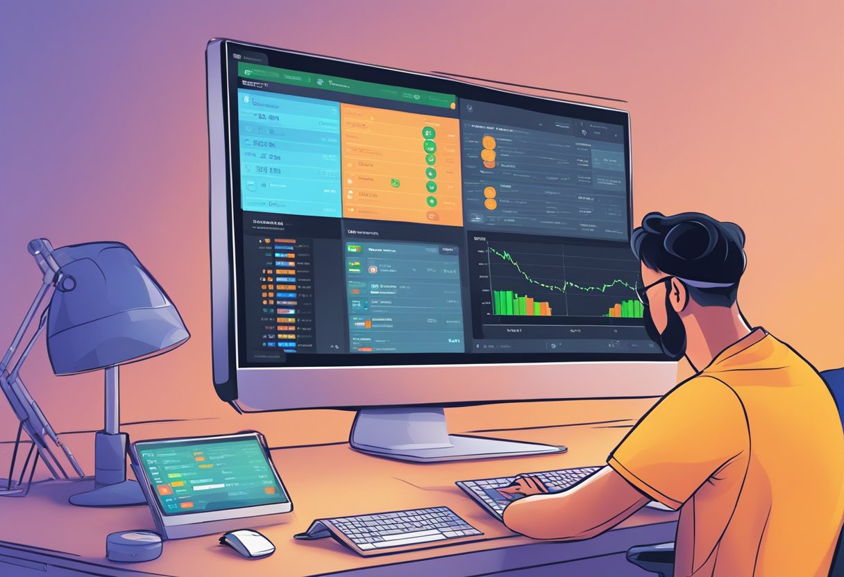 A person selects xcoins on a computer screen, with various cryptocurrency exchange options displayed