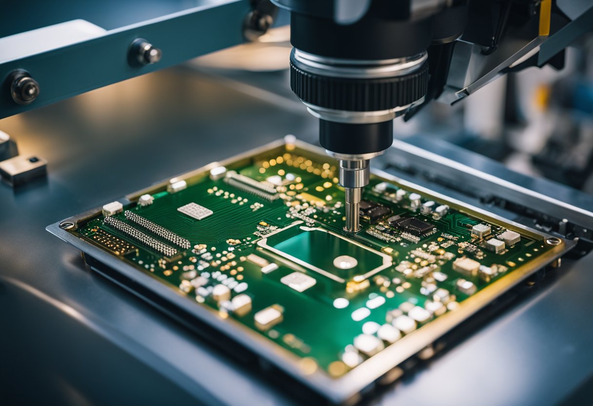 Solder paste is applied to PCB. Components are placed using pick and place machine. PCB is then sent through reflow oven