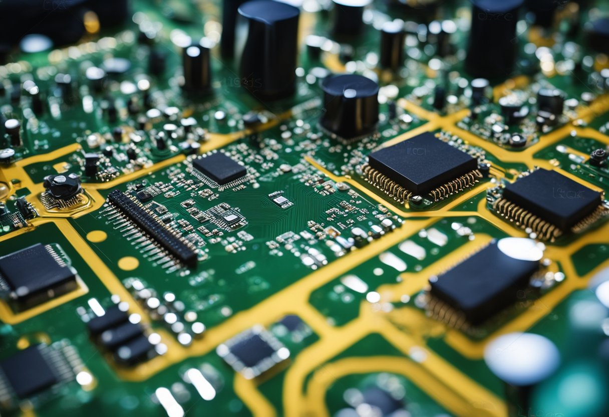 Components arranged on a printed circuit board, ready for assembly