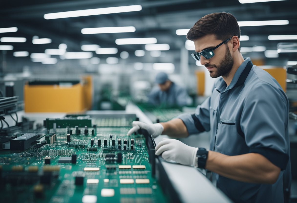 A technician assembles PCBs in a modern European factory