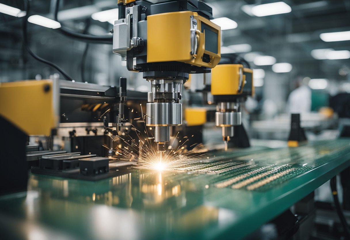 Machines etching, drilling, and assembling PCBs in a USA fabrication facility