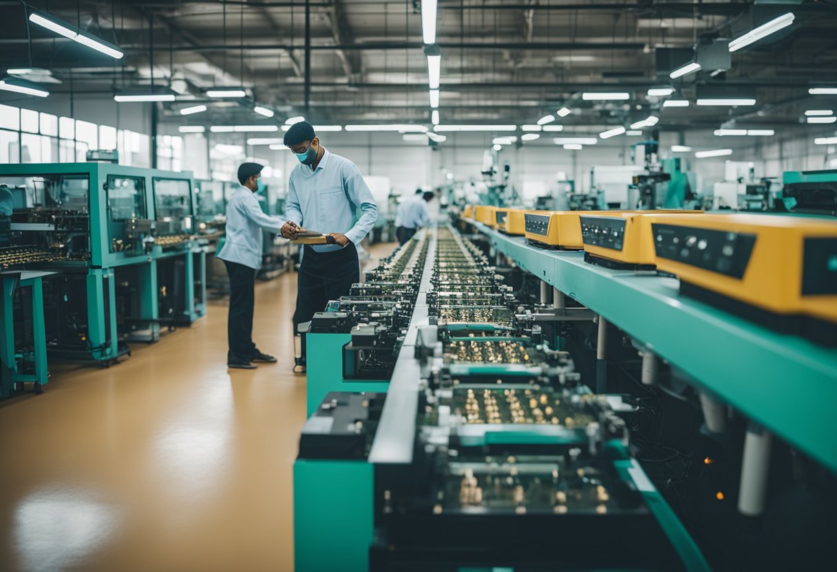 Machines assembling PCBs in Indian factory